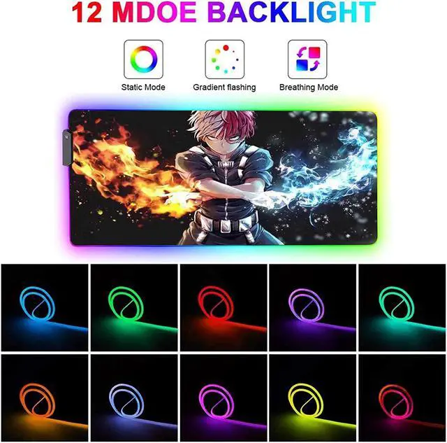 Alt view image 7 of 7 - RGB Gaming Mouse pad Anime Todoroki Custom Design Mousepad,Mouse Pads with Non-Slip Rubber Base,Stitched Edges Mouse mat,Washable Desk pad for Computer Keyboard mice Laptop & PC,31.5x11.8 inch