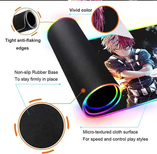 Alt view image 4 of 7 - RGB Gaming Mouse pad Anime Todoroki Custom Design Mousepad,Mouse Pads with Non-Slip Rubber Base,Stitched Edges Mouse mat,Washable Desk pad for Computer Keyboard mice Laptop & PC,31.5x11.8 inch