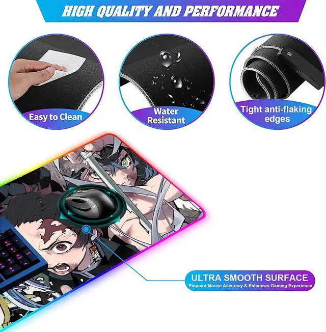 Alt view image 4 of 7 - RGB Anime Demon Slayer Mouse Pad Tanjirou-Zenitsu-Inosuke Custom Mousepad with 12 Lighting Modes Mouse mat,Non-Slip Rubber Base Portable Desk Pad,Computer Keyboard and Mice Pads 31.5X15.7