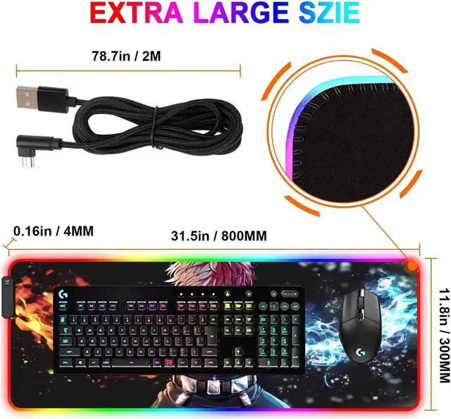 Alt view image 2 of 7 - RGB Gaming Mouse pad Anime Todoroki Custom Design Mousepad,Mouse Pads with Non-Slip Rubber Base,Stitched Edges Mouse mat,Washable Desk pad for Computer Keyboard mice Laptop & PC,31.5x11.8 inch