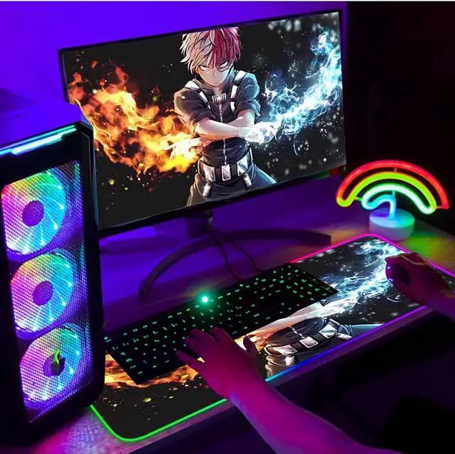 Alt view image 3 of 7 - RGB Gaming Mouse pad Anime Todoroki Custom Design Mousepad,Mouse Pads with Non-Slip Rubber Base,Stitched Edges Mouse mat,Washable Desk pad for Computer Keyboard mice Laptop & PC,31.5x11.8 inch
