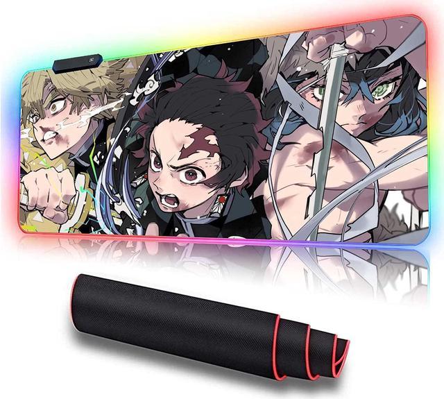 RGB Anime Demon Slayer Mouse Pad Tanjirou-Zenitsu-Inosuke Custom Mousepad  with 12 Lighting Modes Mouse mat,Non-Slip Rubber Base Portable Desk  Pad,Computer Keyboard and Mice Pads 31.5X15.7 