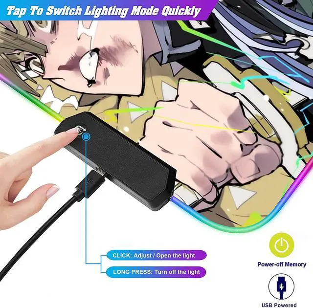 Alt view image 7 of 7 - RGB Anime Demon Slayer Mouse Pad Tanjirou-Zenitsu-Inosuke Custom Mousepad with 12 Lighting Modes Mouse mat,Non-Slip Rubber Base Portable Desk Pad,Computer Keyboard and Mice Pads 31.5X15.7