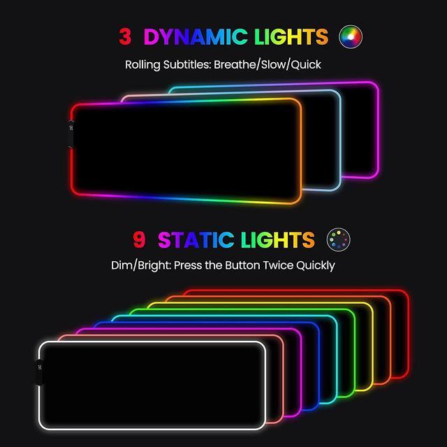 Alt view image 3 of 7 - RGB Gaming Mouse Pad, Large Mousepad with 12 Lighting Modes 2 Brightness Levels, Big Mouse Mat LED Extended Mouse Pad Anti-Slip Waterproof, Computer Keyboard Mousepad Mat (31.5 x 11.8 Inch)