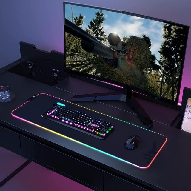 Alt view image 7 of 7 - RGB Gaming Mouse Pad, Large Mousepad with 12 Lighting Modes 2 Brightness Levels, Big Mouse Mat LED Extended Mouse Pad Anti-Slip Waterproof, Computer Keyboard Mousepad Mat (31.5 x 11.8 Inch)