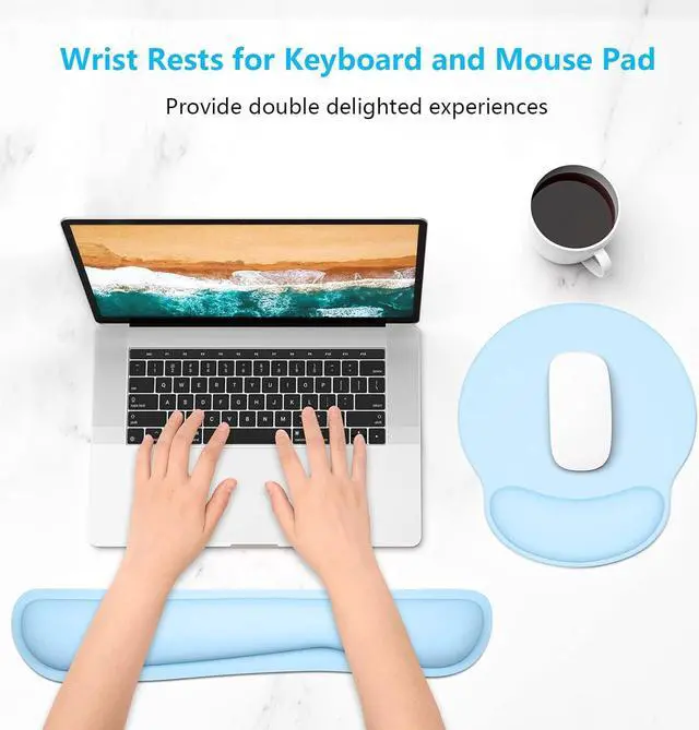 Alt view image 2 of 6 - Dapesuom Keyboard Wrist Rest and Mouse Pad with Wrist Support, Memory Foam Cushion for Keyboard and Mouse Set, Ergonomic Desktop Pad Rests with Non Slip Base for Easy Typing & Pain Relief, Sky Blue