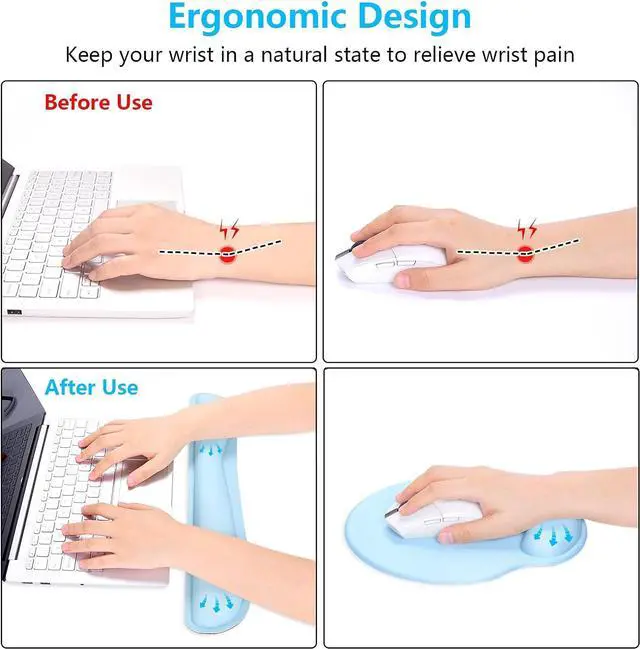 Alt view image 3 of 6 - Dapesuom Keyboard Wrist Rest and Mouse Pad with Wrist Support, Memory Foam Cushion for Keyboard and Mouse Set, Ergonomic Desktop Pad Rests with Non Slip Base for Easy Typing & Pain Relief, Sky Blue