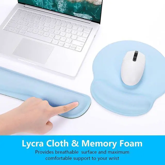 Alt view image 4 of 6 - Dapesuom Keyboard Wrist Rest and Mouse Pad with Wrist Support, Memory Foam Cushion for Keyboard and Mouse Set, Ergonomic Desktop Pad Rests with Non Slip Base for Easy Typing & Pain Relief, Sky Blue