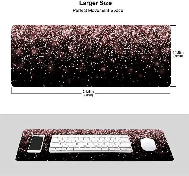 Alt view image 2 of 5 - Rose Gold Glitter Black Gaming Mouse Pad Large XL Long Extended Pads Big Mousepad Keyboard Mouse Mat Desk Pad Home Office Decor Accessories for Computer Pc Laptop