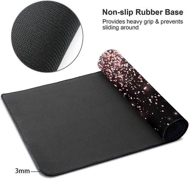 Alt view image 3 of 5 - Rose Gold Glitter Black Gaming Mouse Pad Large XL Long Extended Pads Big Mousepad Keyboard Mouse Mat Desk Pad Home Office Decor Accessories for Computer Pc Laptop