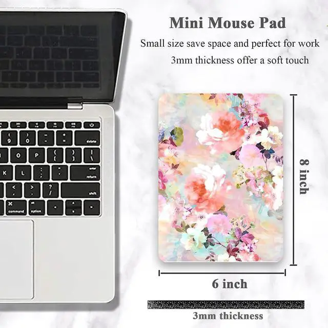 Alt view image 2 of 2 - Small Mouse Pad Mini Mouse Pad 6 x 8 In Thick Rubber Waterproof Mouse Mat Cute Mousepad for Women Men Kids Wireless Mouse Mini Laptops Keyboard Tray Home Office Travel Floral Pink Flowers