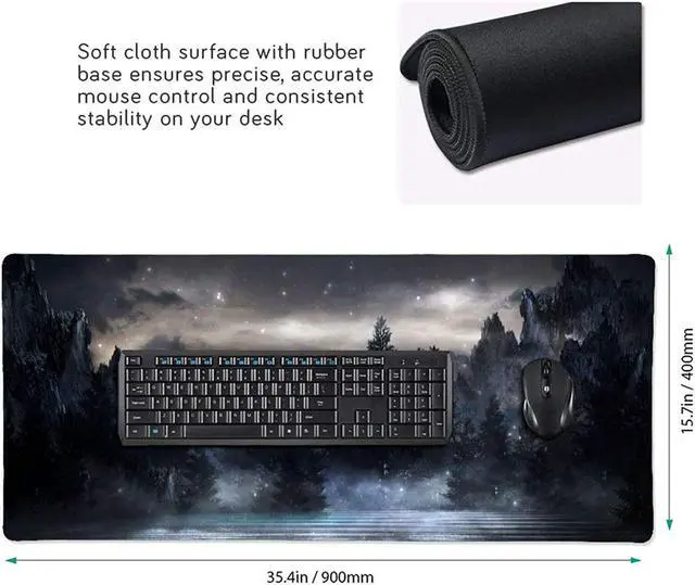 Alt view image 3 of 7 - Forest Extra Large Black Gaming Mouse Pad Non-Slip Rubber Base Giant Mountain Mousepad 35.4×15.7in with Stitched Edge Waterproof Keyboard Pads Computer Desk Laptop Mat for Work Game Office Home