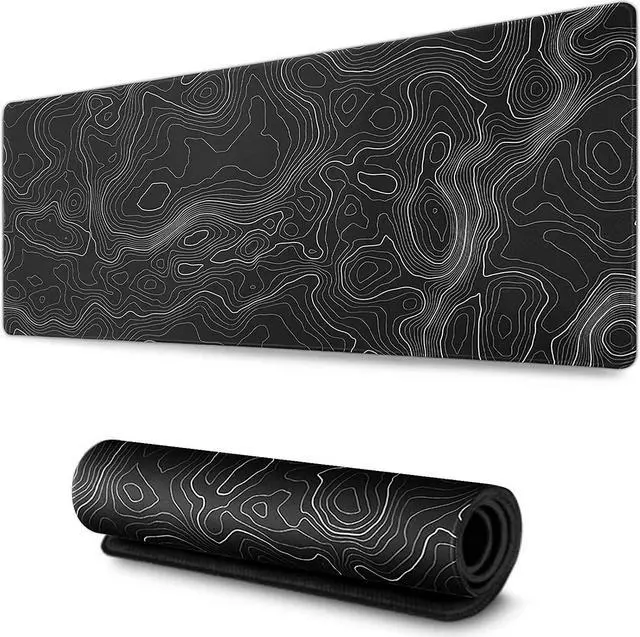 Main image of Black and White Topographic Line Mouse Pad (31.5 x11.8 in) Gaming Desk pad with Non-Slip Rubber Base XL Professional Large Mouse Pad & Computer Game Mouse Mat for Office Laptop Men Women