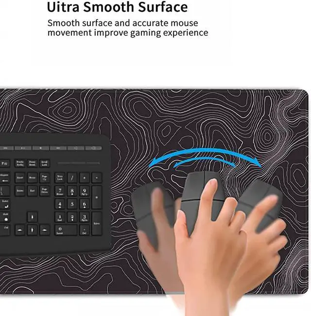 Alt view image 5 of 7 - Black and White Topographic Line Mouse Pad (31.5 x11.8 in) Gaming Desk pad with Non-Slip Rubber Base XL Professional Large Mouse Pad & Computer Game Mouse Mat for Office Laptop Men Women