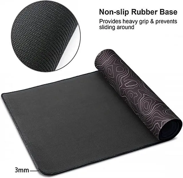 Alt view image 3 of 7 - Black and White Topographic Line Mouse Pad (31.5 x11.8 in) Gaming Desk pad with Non-Slip Rubber Base XL Professional Large Mouse Pad & Computer Game Mouse Mat for Office Laptop Men Women