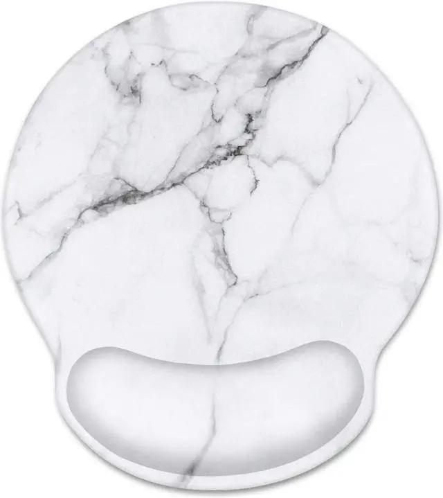 Main image of Ergonomic Mouse Pad with Wrist Support Decorative Mouse Mat for Women Non-Slip Rubber Base Mousepad for Desk Laptop Gaming Working Computers Easy Typing & Pain Relief White Marble