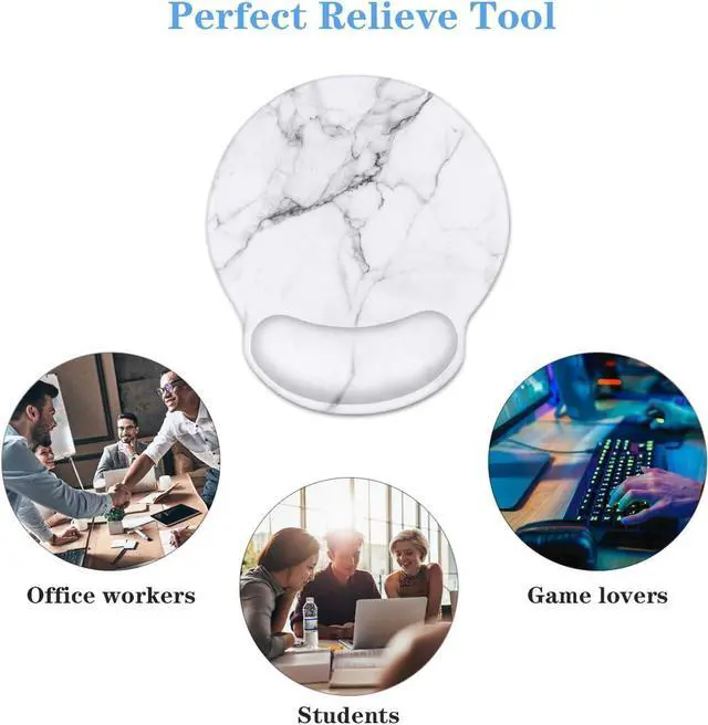 Alt view image 6 of 7 - Ergonomic Mouse Pad with Wrist Support Decorative Mouse Mat for Women Non-Slip Rubber Base Mousepad for Desk Laptop Gaming Working Computers Easy Typing & Pain Relief White Marble