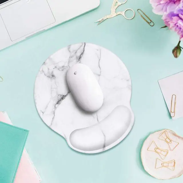 Alt view image 7 of 7 - Ergonomic Mouse Pad with Wrist Support Decorative Mouse Mat for Women Non-Slip Rubber Base Mousepad for Desk Laptop Gaming Working Computers Easy Typing & Pain Relief White Marble