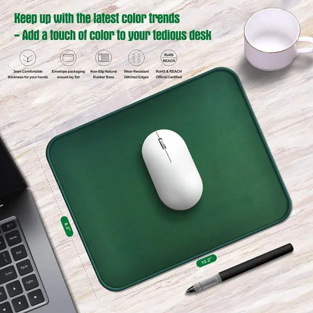 Alt view image 2 of 7 - Computer Mouse Pad with Stitched Edge Premium Textured Small Mouse Mat Green Non Slip Black Rubber Base Gaming Mouse pad for Laptop Home&Office 10.2x8.3x0.12in