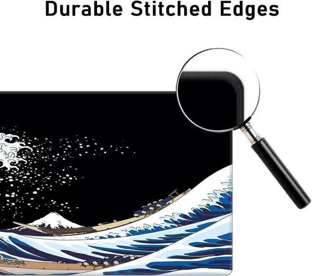 Alt view image 3 of 6 - Desk Pad Protector,Mouse Pad with Non-Slip Rubber Base,Textured & Waterproof Mousepad with Stitched Edges,Large Desk mats for Computers,Laptop,Gaming,Office & Home,31.5 x 11.8 in,Great Wave