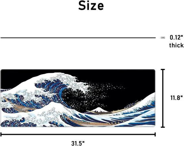 Alt view image 5 of 6 - Desk Pad Protector,Mouse Pad with Non-Slip Rubber Base,Textured & Waterproof Mousepad with Stitched Edges,Large Desk mats for Computers,Laptop,Gaming,Office & Home,31.5 x 11.8 in,Great Wave