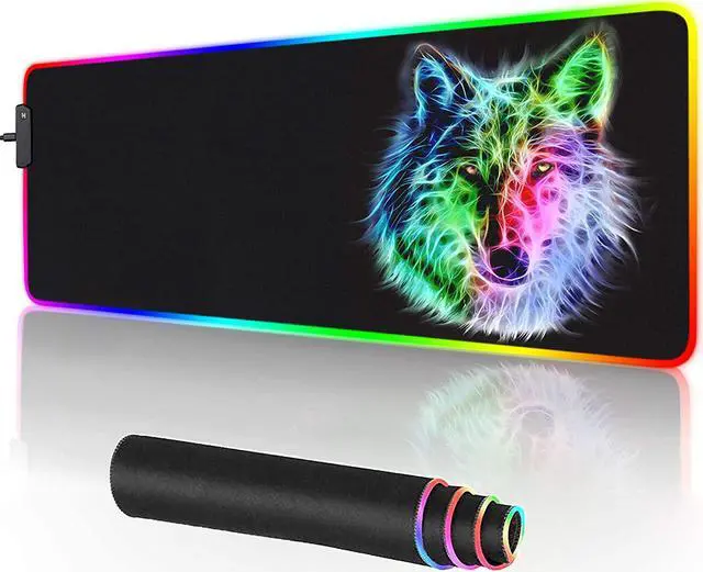 Main image of RGB Gaming Mouse Pad - 14 Light Modes Extended Computer Keyboard Mat Anime LED Mouse Pad LargeHigh-Performance Mouse Pad Optimized for Gamer 31.5 X 12in (Wolf Mouse pad)