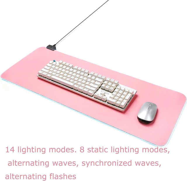 Alt view image 4 of 7 - Pink RGB LED Gaming Mouse Pad, 14 Modes Glow Pad, Extra Large Gaming MousepadWaterproof Rubber Non Slip Cute Mat, Extended Big Keyboard and Mouse Pad Mat for Gamer, 31.5x12 x 0.16 Inch - Pink