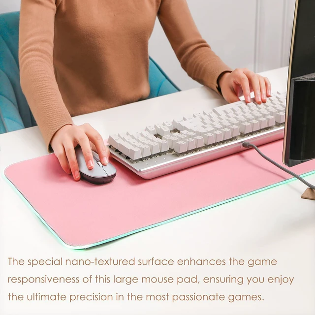 Alt view image 5 of 7 - Pink RGB LED Gaming Mouse Pad, 14 Modes Glow Pad, Extra Large Gaming MousepadWaterproof Rubber Non Slip Cute Mat, Extended Big Keyboard and Mouse Pad Mat for Gamer, 31.5x12 x 0.16 Inch - Pink