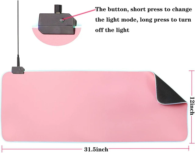 Alt view image 7 of 7 - Pink RGB LED Gaming Mouse Pad, 14 Modes Glow Pad, Extra Large Gaming MousepadWaterproof Rubber Non Slip Cute Mat, Extended Big Keyboard and Mouse Pad Mat for Gamer, 31.5x12 x 0.16 Inch - Pink