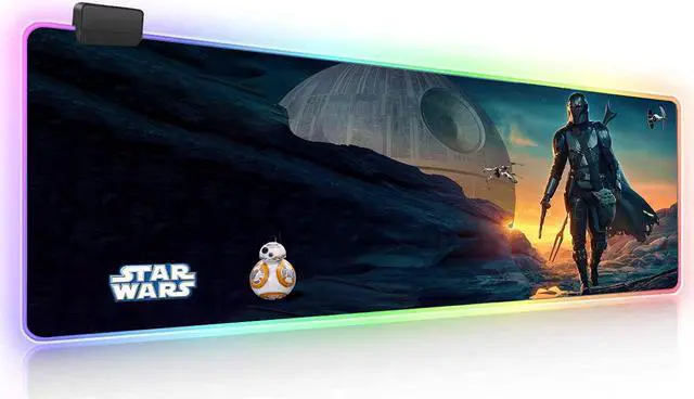 Alt view image 6 of 6 - Mandalorian Yoda Blue Death Star RGB Soft Gaming Mouse Pad Large Oversized Glowing Led Extended Mousepad Non-Slip Rubber Base Computer Keyboard Pad Mat