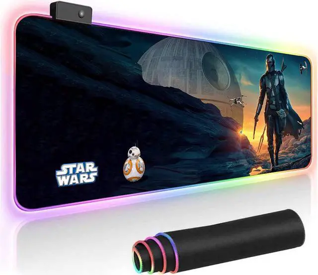 Alt view image 2 of 6 - Mandalorian Yoda Blue Death Star RGB Soft Gaming Mouse Pad Large Oversized Glowing Led Extended Mousepad Non-Slip Rubber Base Computer Keyboard Pad Mat