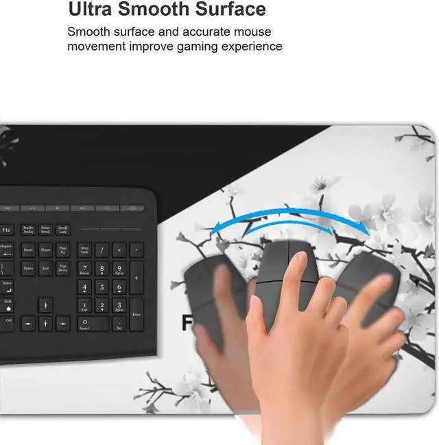 Alt view image 4 of 6 - Japanese Black and White Cherry Blossom Gaming Mouse Pad XL Extended Large Mouse Mat Desk Pad Stitched Edges Mousepad Long Non-Slip Rubber Base Mice Pad 31.5 X 11.8 Inch