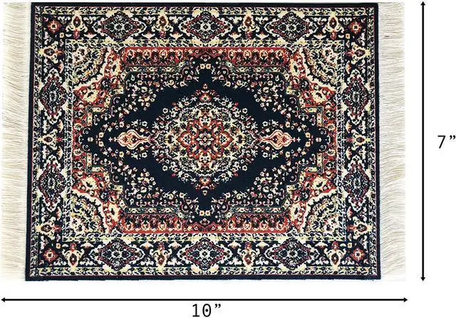 Alt view image 5 of 7 - Oriental Rug Mouse Pad Mini Carpet Style Mousepad with Fringe, Non-Slip Rubber Base, Aesthetic Desk Accessory for Office & Home, Blue | Inusitus