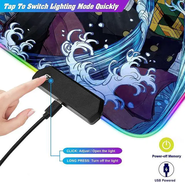 Alt view image 7 of 7 - RGB Large Gaming Mouse Pad Anime Giyuu Sword kimetsu no Yaiba,Laptop Desk Pad,Mousepad with Stitched Edge Frame & Non-Slip Rubber Base,Computer Keyboard and Mice Pads Mouse Mat 31.5X15.7
