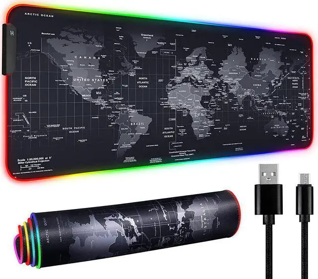 Main image of RGB Gaming Mouse Pad 31.5" x 12" Large Extended LED Mouse Pad with 11 Lighting Modes, World Map Desk Mat, Waterproof Smooth Surface, Non-Slip Rubber Base, Great for Christmas & Holiday Gifts