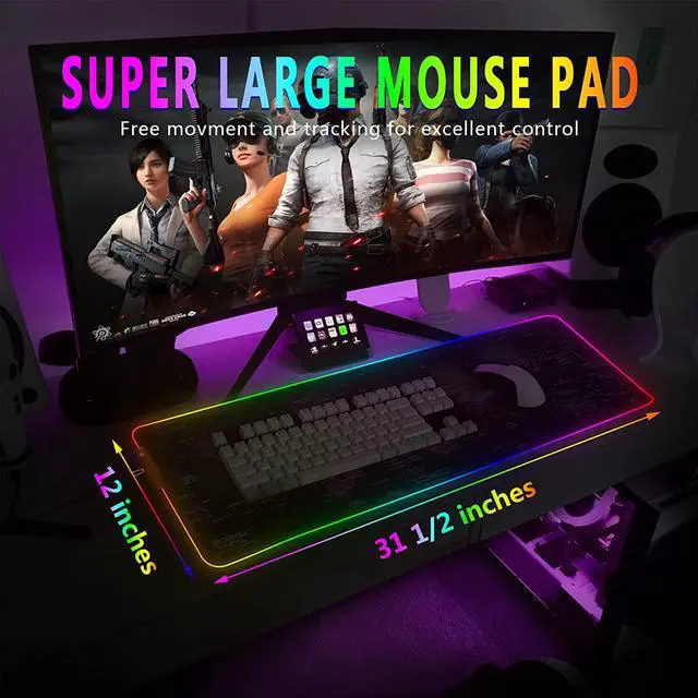 Alt view image 2 of 7 - RGB Gaming Mouse Pad 31.5" x 12" Large Extended LED Mouse Pad with 11 Lighting Modes, World Map Desk Mat, Waterproof Smooth Surface, Non-Slip Rubber Base, Great for Christmas & Holiday Gifts