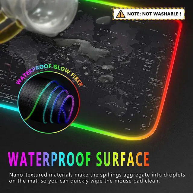 Alt view image 6 of 7 - RGB Gaming Mouse Pad 31.5" x 12" Large Extended LED Mouse Pad with 11 Lighting Modes, World Map Desk Mat, Waterproof Smooth Surface, Non-Slip Rubber Base, Great for Christmas & Holiday Gifts
