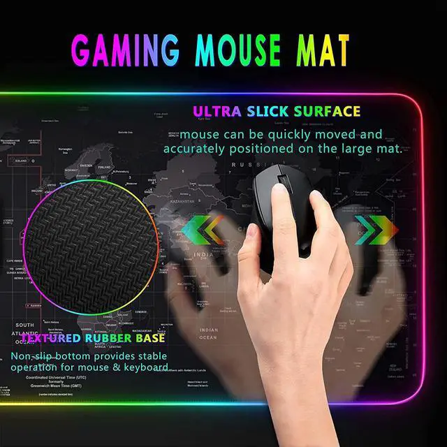 Alt view image 5 of 7 - RGB Gaming Mouse Pad 31.5" x 12" Large Extended LED Mouse Pad with 11 Lighting Modes, World Map Desk Mat, Waterproof Smooth Surface, Non-Slip Rubber Base, Great for Christmas & Holiday Gifts