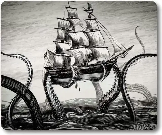Main image of Kraken Mouse Pad Sail Boat Waves and Octopus Non-Slip Rubber Mouse pad Gaming Mouse Pad by Smooffly