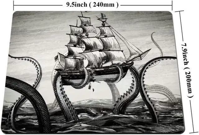 Alt view image 2 of 5 - Kraken Mouse Pad Sail Boat Waves and Octopus Non-Slip Rubber Mouse pad Gaming Mouse Pad by Smooffly