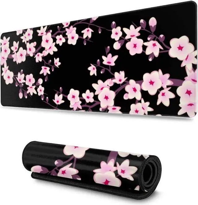 Main image of Pink Cherry Blossoms Gaming Mouse Pad XL Extended Large Mouse Mat Desk Pad Stitched Edges Mousepad Long Mouse Pad 31.5 X 11.8 Inch