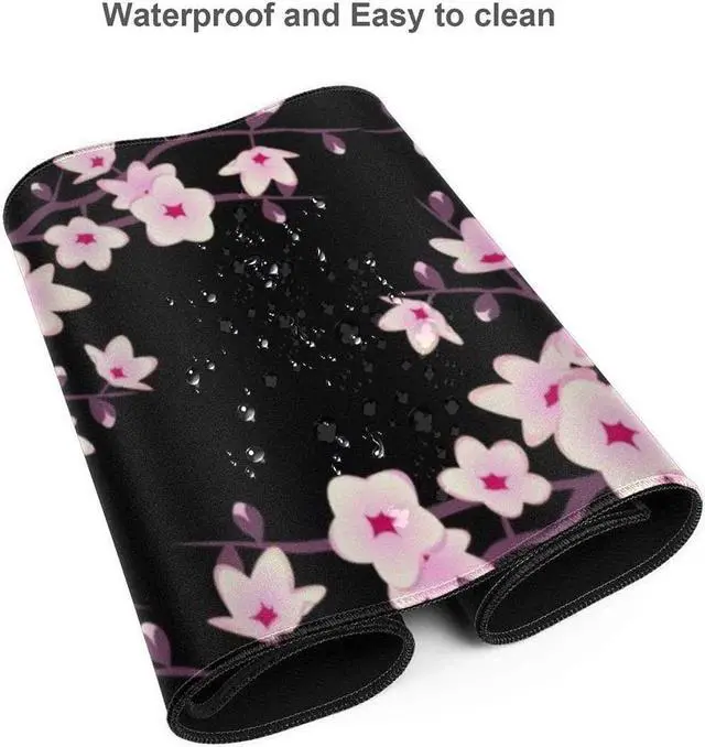 Alt view image 4 of 6 - Pink Cherry Blossoms Gaming Mouse Pad XL Extended Large Mouse Mat Desk Pad Stitched Edges Mousepad Long Mouse Pad 31.5 X 11.8 Inch