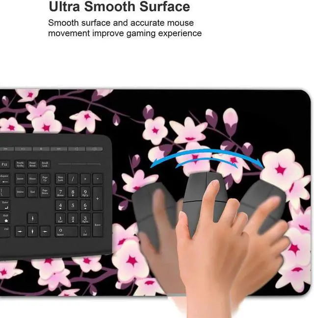 Alt view image 5 of 6 - Pink Cherry Blossoms Gaming Mouse Pad XL Extended Large Mouse Mat Desk Pad Stitched Edges Mousepad Long Mouse Pad 31.5 X 11.8 Inch