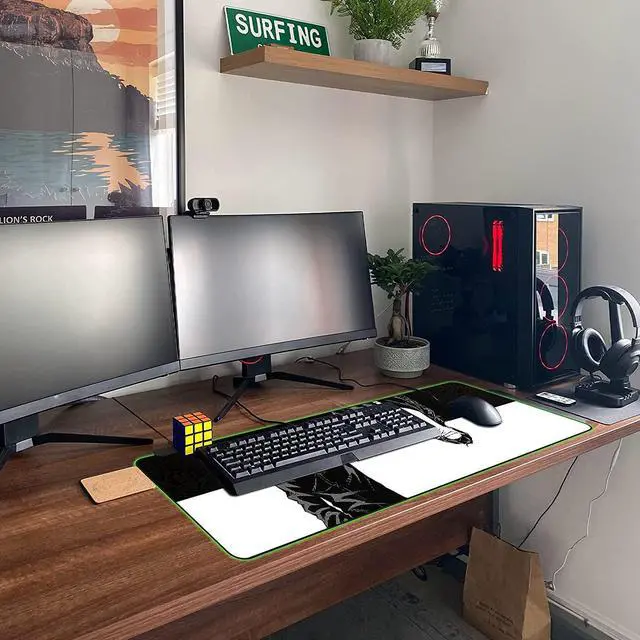 Alt view image 3 of 5 - Jujutsu Kaisen2 Anime Mouse Pad, RGB 14 Light up Modes Large Mousepad with Stitched Edge Frame & Non-Slip Rubber Base, Long Laptop Glowing Desk Pad, Computer Keyboard and Mice Pads Mouse Mat
