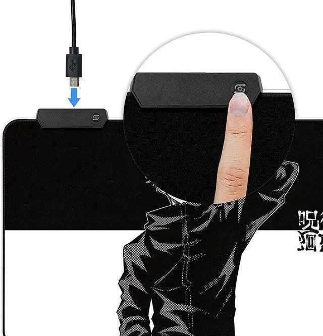 Alt view image 2 of 5 - Jujutsu Kaisen2 Anime Mouse Pad, RGB 14 Light up Modes Large Mousepad with Stitched Edge Frame & Non-Slip Rubber Base, Long Laptop Glowing Desk Pad, Computer Keyboard and Mice Pads Mouse Mat