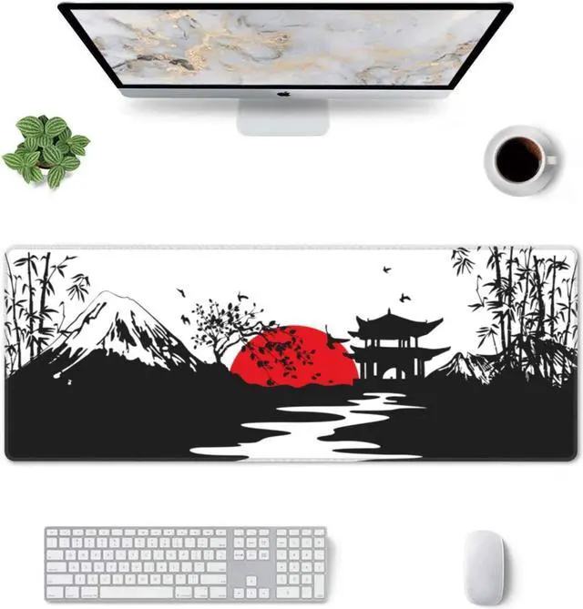 Alt view image 2 of 7 - Black and Red Japanese Landscapes Gaming Mouse Pad Large XL Desk Mat Long Extended Pads Big Mousepad for Home Office Decor Accessories 31.5 X 11.8 Inch