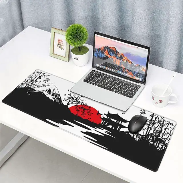Alt view image 7 of 7 - Black and Red Japanese Landscapes Gaming Mouse Pad Large XL Desk Mat Long Extended Pads Big Mousepad for Home Office Decor Accessories 31.5 X 11.8 Inch