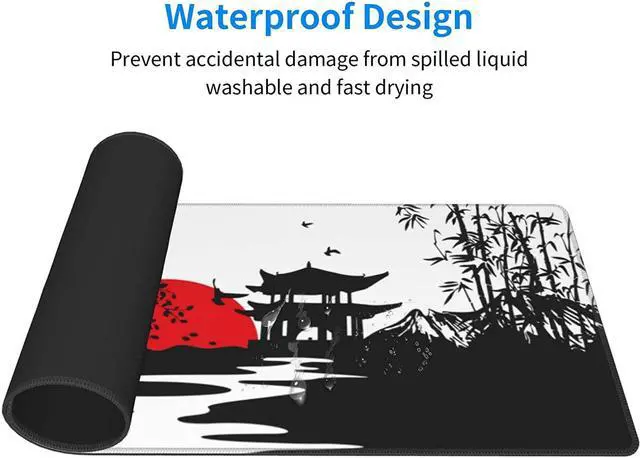 Alt view image 4 of 7 - Black and Red Japanese Landscapes Gaming Mouse Pad Large XL Desk Mat Long Extended Pads Big Mousepad for Home Office Decor Accessories 31.5 X 11.8 Inch