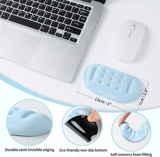 Alt view image 4 of 5 - Univo Colors Light Blue Superfine Memory Foam Wrist Rest Soft Gel Ergonomic Mouse Pad Wrist Support for Mouse, Gaming, Computer, Laptop, Office
