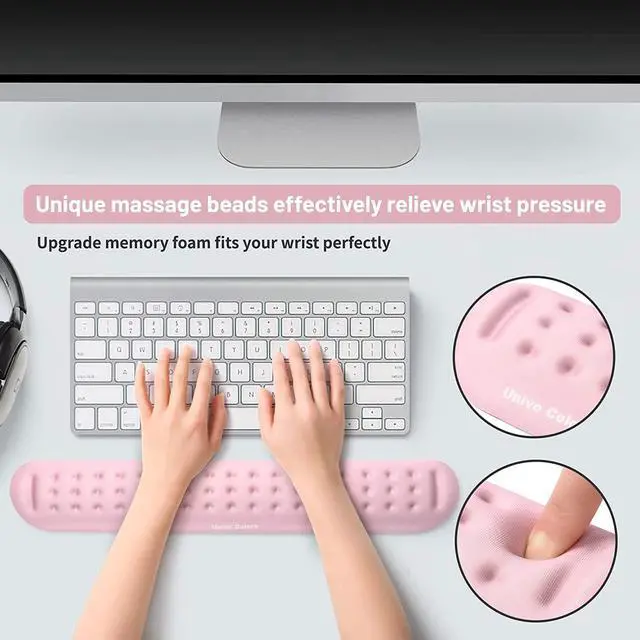Alt view image 3 of 7 - UnivoColors Pink Superfine Memory Foam Keyboard Wrist Rest Soft Gel Ergonomic Wrist Support Pad for Computer, Laptop, Office, Gaming, Typing